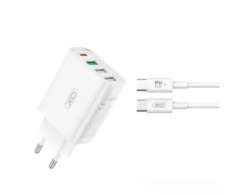 МЗП XO L120 (EU) multi port fast charging charger (USB-C 20W/USB-A 18W) with TYPE-C cable Білий mag-6920680846658144910