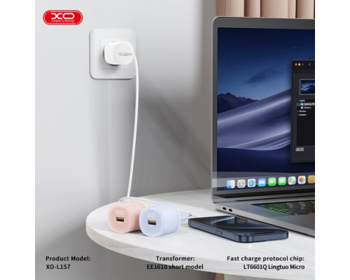 МЗП XO L157 QC3.0 18W Charging Charger with Lightning cable синій mag-6920680859351136215