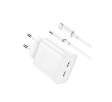 МЗП XO L105 (EU) 35W dual Type-c port fast charger with Lightning cable Білий mag-692068083302319183