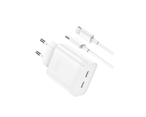 МЗП XO L105 (EU) 35W dual Type-c port fast charger with Lightning cable Білий mag-692068083302319183
