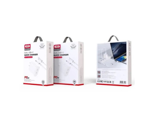 МЗП XO L105 (EU) 35W dual Type-c port fast charger with Lightning cable Білий mag-692068083302319183
