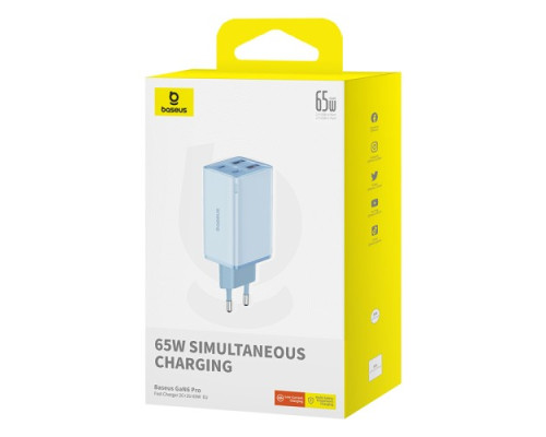 МЗП Baseus GaN6 Pro Fast 2C+2U 65W Cable Type-C to Type-C 1m Blue P10162701313-00 mag-6932172644451135309