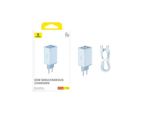 МЗП Baseus GaN6 Pro Fast 2C+2U 65W Cable Type-C to Type-C 1m Blue P10162701313-00 mag-6932172644451135309