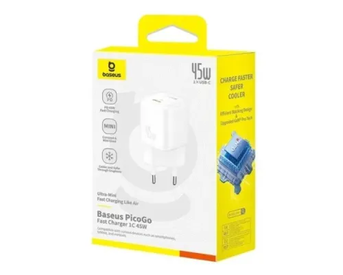 МЗП Baseus PicoGo GaN Fast Charger 1C 45W White P10176800213-00 mag-6932172678388147484
