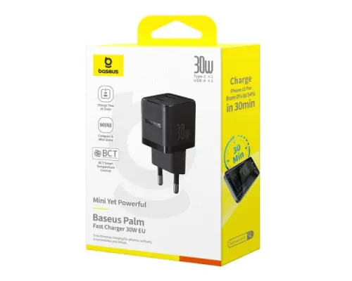 МЗП Baseus Palm Type-C+USB 30W Black P1011160A113-00 дефект пакування mag-2000001588291147044