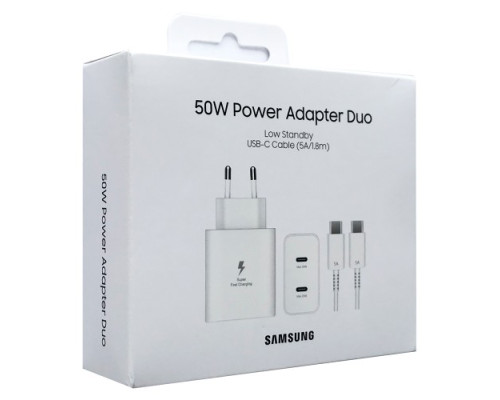 МЗП PD Samsung 50W 2USB-C+(Cable Type-C -1,8m) (white) ORIGINAL mag-2000001594919133999