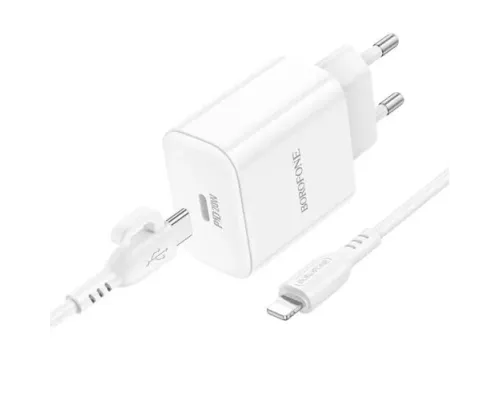 МЗП BOROFONE BA81A single port PD20W+Cable Type-C to Lightning білий mag-6941991108198146041