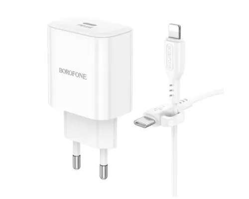 МЗП BOROFONE BA81A single port PD20W+Cable Type-C to Lightning білий mag-6941991108198146041