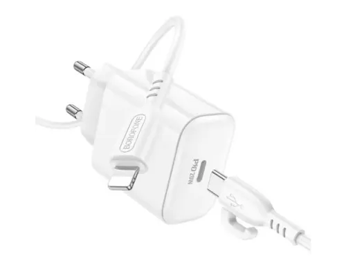 МЗП BOROFONE BA81A single port PD20W+Cable Type-C to Lightning білий mag-6941991108198146041