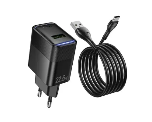 МЗП HOCO CS111A Lounge single-port 22.5W multi-protocol charger set Type-C EU Black mag-6942007680363153879