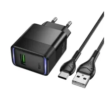МЗП HOCO CS111A Lounge single-port 22.5W multi-protocol charger set Type-C EU Black mag-6942007680363153879