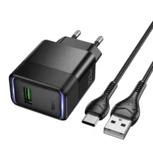 МЗП HOCO CS111A Lounge single-port 22.5W multi-protocol charger set Type-C EU Black mag-6942007680363153879
