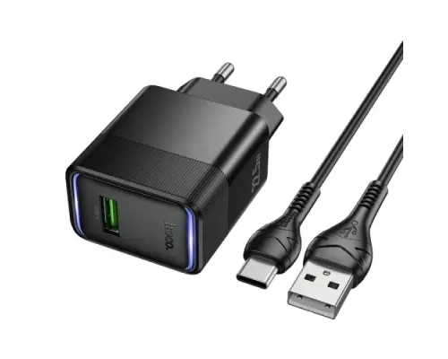 МЗП HOCO CS111A Lounge single-port 22.5W multi-protocol charger set Type-C EU Black mag-6942007680363153879