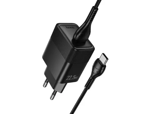 МЗП HOCO CS111A Lounge single-port 22.5W multi-protocol charger set Type-C EU Black mag-6942007680363153879