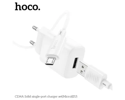 МЗП HOCO C134A Solid single-port charger set 2,4A (Micro) White mag-6942007621342144018