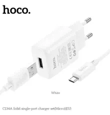 МЗП HOCO C134A Solid single-port charger set 2,4A (Micro) White mag-6942007621342144018