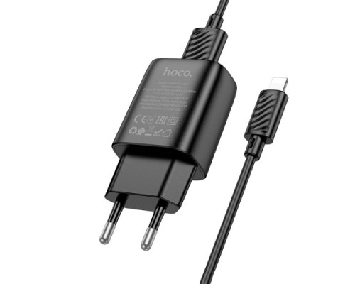 МЗП HOCO C134A Solid single-port charger + Lightning cable Black mag-6942007621311142602
