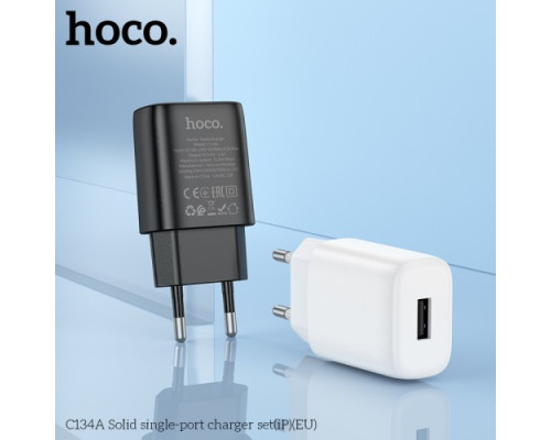 МЗП HOCO C134A Solid single-port charger + Lightning cable Black mag-6942007621311142602