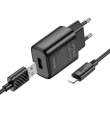 МЗП HOCO C134A Solid single-port charger + Lightning cable Black mag-6942007621311142602