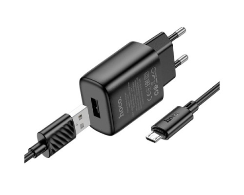 МЗП HOCO C134A Solid single-port charger set 2,4A (Micro) Black mag-6942007621335138124