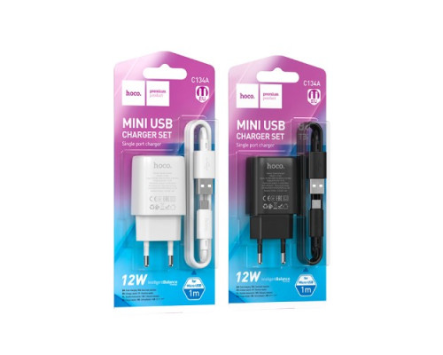 МЗП HOCO C134A Solid single-port charger set 2,4A (Micro) Black mag-6942007621335138124
