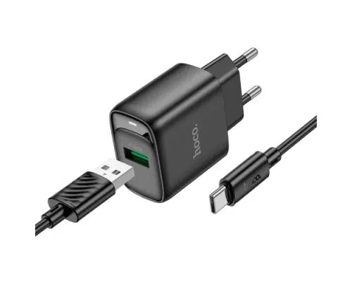 МЗП HOCO C140A Smart single port QC3.0 charger set 18W (QC/FCP/AFC) + Type-C Cable Black mag-6942007627825153846