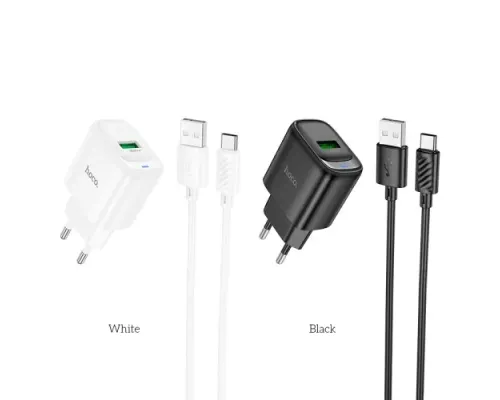 МЗП HOCO C140A Smart single port QC3.0 charger set 18W (QC/FCP/AFC) + Type-C Cable Black mag-6942007627825153846