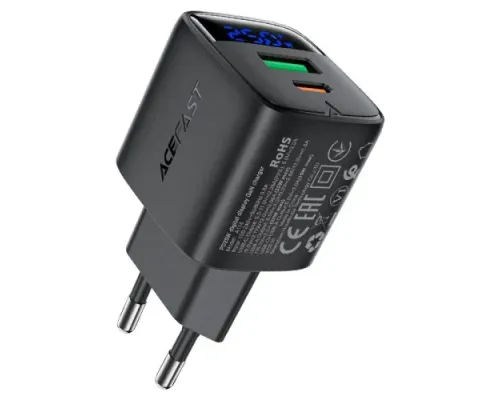МЗП ACEFAST A114 PD25W GaN charger (USB-A+USB-C) with digital display Black mag-6974316284437153750
