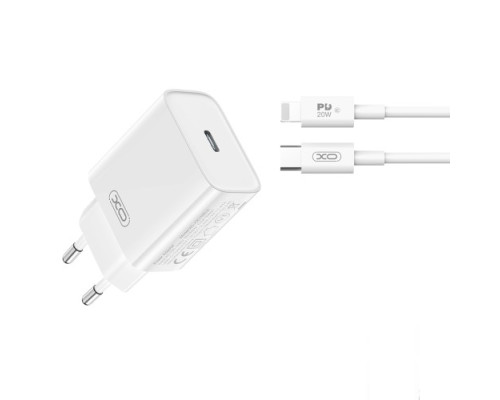 МЗП XO CE15 (EU) PD20W USB-C fast charging charger with Lightning cable Білий mag-6920680846245137493