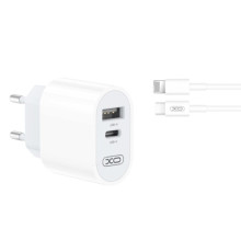 МЗП XO L97 A+C dual port Home charger with Lightning cable Білий mag-692068082949160104