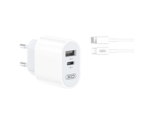 МЗП XO L97 A+C dual port Home charger with Lightning cable Білий mag-692068082949160104