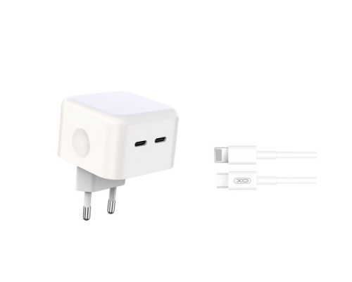МЗП XO L102 (EU) 35W dual Type-c port fast charger with lightning cable (NB113) Білий mag-692068083069519830