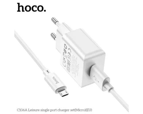 МЗП HOCO C106A Leisure 1USB/2,1A/Micro cable White mag-6931474783905152014