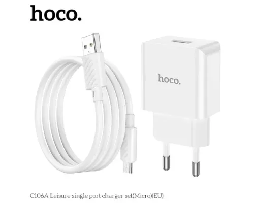 МЗП HOCO C106A Leisure 1USB/2,1A/Micro cable White mag-6931474783905152014