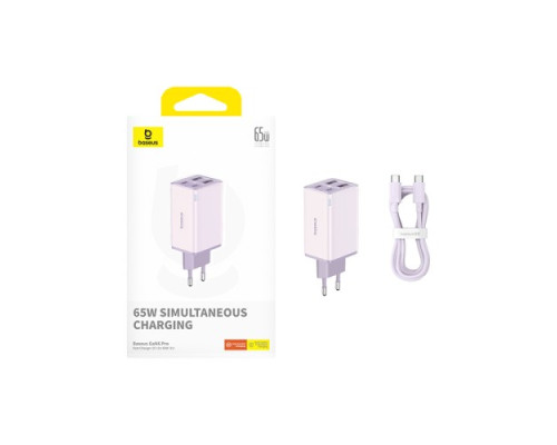 МЗП Baseus GaN6 Pro Fast 2C+2U 65W Cable Type-C to Type-C 1m Purple P10162701533-00 mag-6932172644468135310