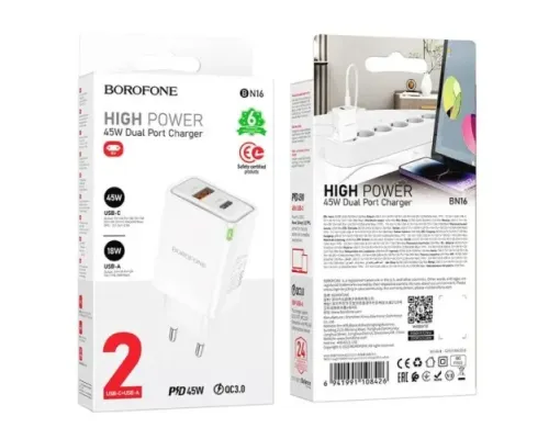 МЗП BOROFONE BN16 Tough PD45W dual port(1C1A) білий mag-6941991108426143960