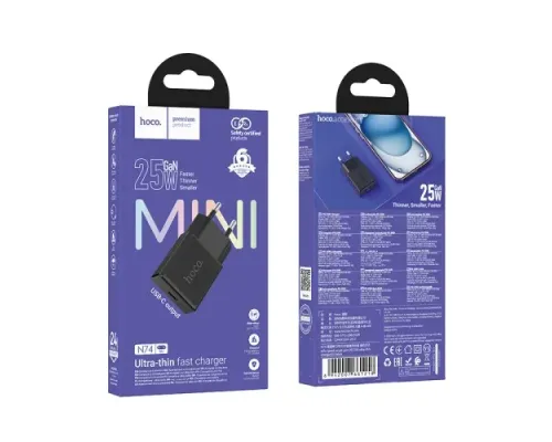 МЗП HOCO N74 Speed single-port PD25W ultra-thin charger(EU) Black mag-6942007661218152127