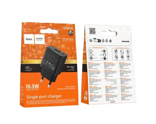 МЗП HOCO CS91A Leader single-port charger(EU) 2,1A Black mag-6942007670975153106