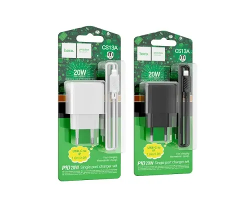 МЗП HOCO CS13A Ocean single port PD20W charger set(C to iP) White mag-6942007603836144009