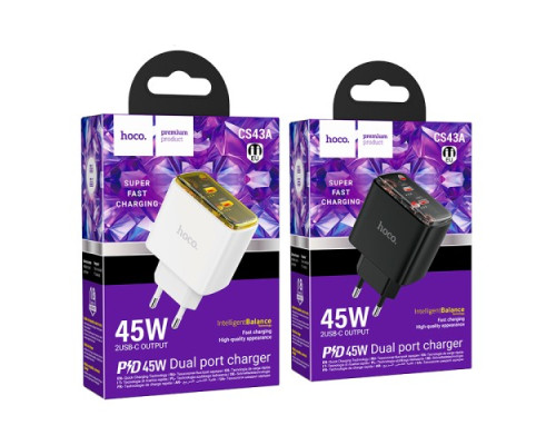 МЗП HOCO CS43A Smart PD45W(2C) charger Black mag-6942007620826138646
