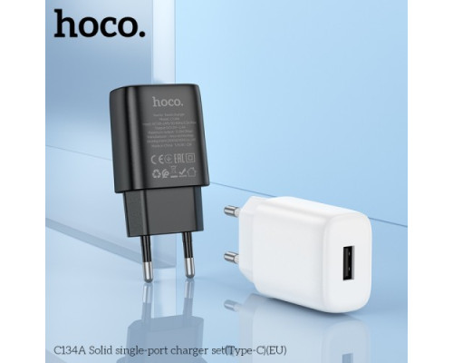 МЗП HOCO C134A Solid single-port charger set 2,4A (Type-C) Black mag-6942007621359138125