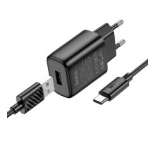 МЗП HOCO C134A Solid single-port charger set 2,4A (Type-C) Black mag-6942007621359138125