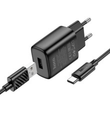 МЗП HOCO C134A Solid single-port charger set 2,4A (Type-C) Black mag-6942007621359138125