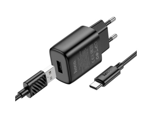 МЗП HOCO C134A Solid single-port charger set 2,4A (Type-C) Black mag-6942007621359138125