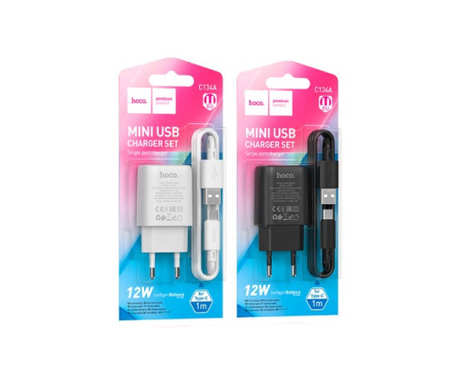 МЗП HOCO C134A Solid single-port charger set 2,4A (Type-C) Black mag-6942007621359138125