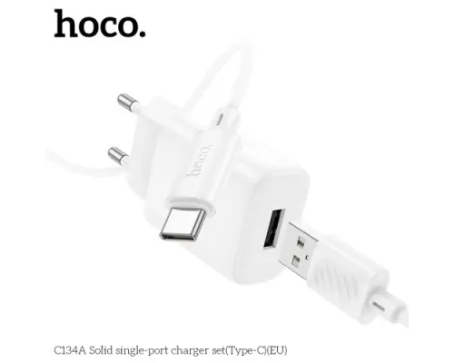 МЗП HOCO C134A Solid single-port charger set 2,4A (Type-C) White mag-6942007621366144019