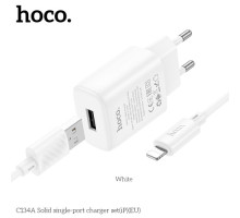 МЗП HOCO C134A Solid single-port charger + Lightning cable White mag-6942007621328142603