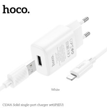 МЗП HOCO C134A Solid single-port charger + Lightning cable White mag-6942007621328142603