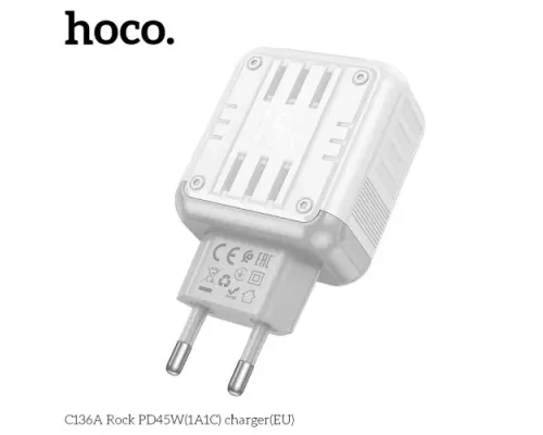МЗП HOCO C136A Rock PD45W(1A1C) charger White mag-6942007627283144029