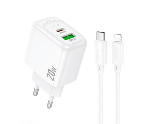 МЗП HOCO CS54A Surplus PD20W+QC3.0 charger set(C to iP) White mag-6942007631525137273